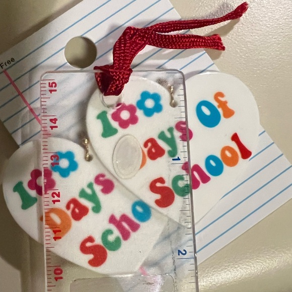 White Heart 100 Days of School Earrings - Picture 5 of 6